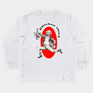 Chicken thief runs away Kids Long Sleeve T-Shirt